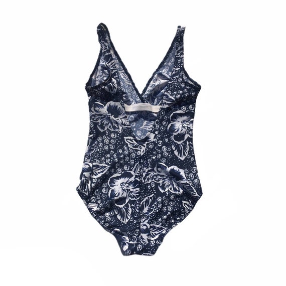 90s vintage retro swimwear bodysuit navy blue whi… - image 4