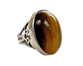 70er Jahre Vintage Silber Siegelring mit Tigerauge