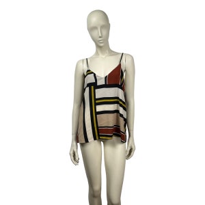 River Island cami top, summer top, tank top, patterned top, spaghetti strap, patchwork, casual top, ladies size 10