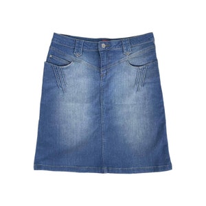 Elle Y2K Vintage Light Blue Wash Mid Rise Jean Denim Midi Skirt UK Size 12