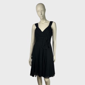 Karen Millen Schwarz Fit & Flare Formelle Seide Mesh Midi Kleid mit tiefem V-Ausschnitt UK Größe 8
