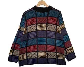 Colter Bay, 90s vintage jumper, pullover sweater, knit jumper, vintage knitwear, houndstooth, colourful sweater, ladies medium 12/14