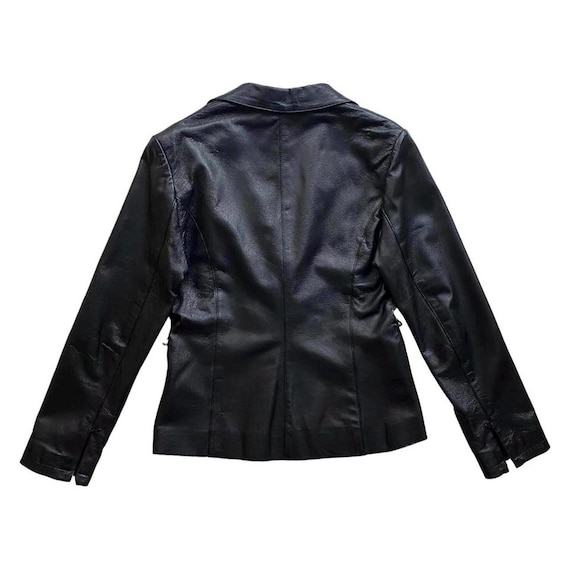 TALC 90s Vintage Black Leather Jacket Blazer Style UK Size