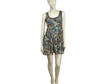Uttam Boutique dress, floral dress, embellished dress, flare dress, skater dress, casual dress, mini dress, ladies size small 10