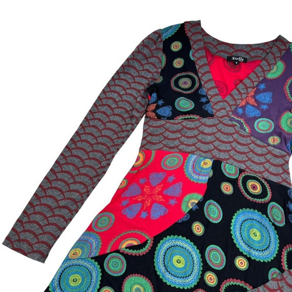Hippy Style Midi Patchwork Patterned Dress - image 4