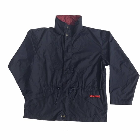Spalding 90s Vintage Windbreaker Jacket Navy Blue Mens Full Zip