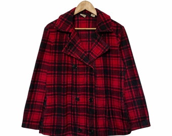 red plaid pea coat