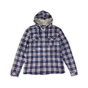 Mens Plaid Flannel Hoodie Jacket Long Sleeve Casual Button Up Quilted  Buffalo Sweatshirt Top Thermal Fall Winter Outwear
