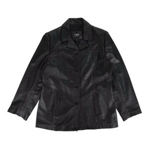 90er Jahre Vintage Schwarz Leder Biker Jacke Mantel UK Größe 14