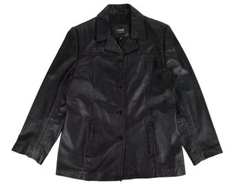 Skin 90s Vintage Black Leather Biker Jacket Coat UK SIze 14