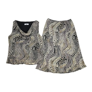New Look jaren 90 vintage tanktop met dierenprint en hoog getailleerde midi-rok, combi-set, twinset UK maat 12/14