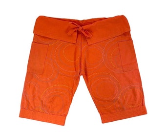 Yano Y2K Vintage Orange Embroidered High Waisted Roll Down Shorts UK Plus Size 18/20 (37”-40” Waist)