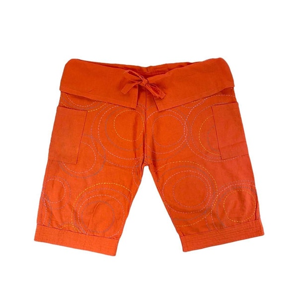 Yano Y2K Vintage Orange Embroidered High Waisted Roll Down Shorts UK Plus Size 18/20 (37”-40” Waist)