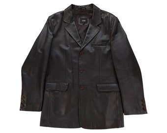 Linea Dark Brown Leather Blazer Jacket Coat Size Large