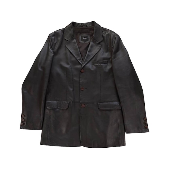 Linea Dark Brown Leather Blazer Jacket Coat Size Large Etsy