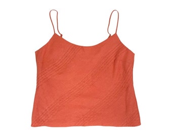 M&S Y2K Vintage Orange Sleeveless Linen Cami Vest Top UK Size 12