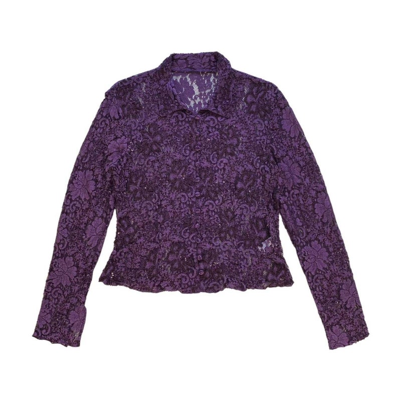 Purple Sequin Chiffon Blouse Handcrafted For Women With Lace Up Details Autumn Fashion main image 0