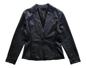 TALC 90s Vintage Black Leather Jacket Blazer Style UK size 14