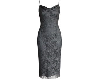Luxurious Grey Floral Lace Midi Cami Slip Dress by Designer Renato Nucci