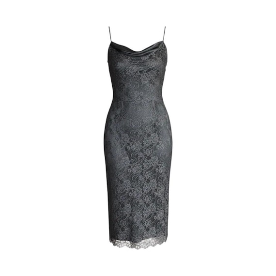 Luxurious Grey Floral Lace Midi Cami Slip Dress by Designer Renato Nucci
