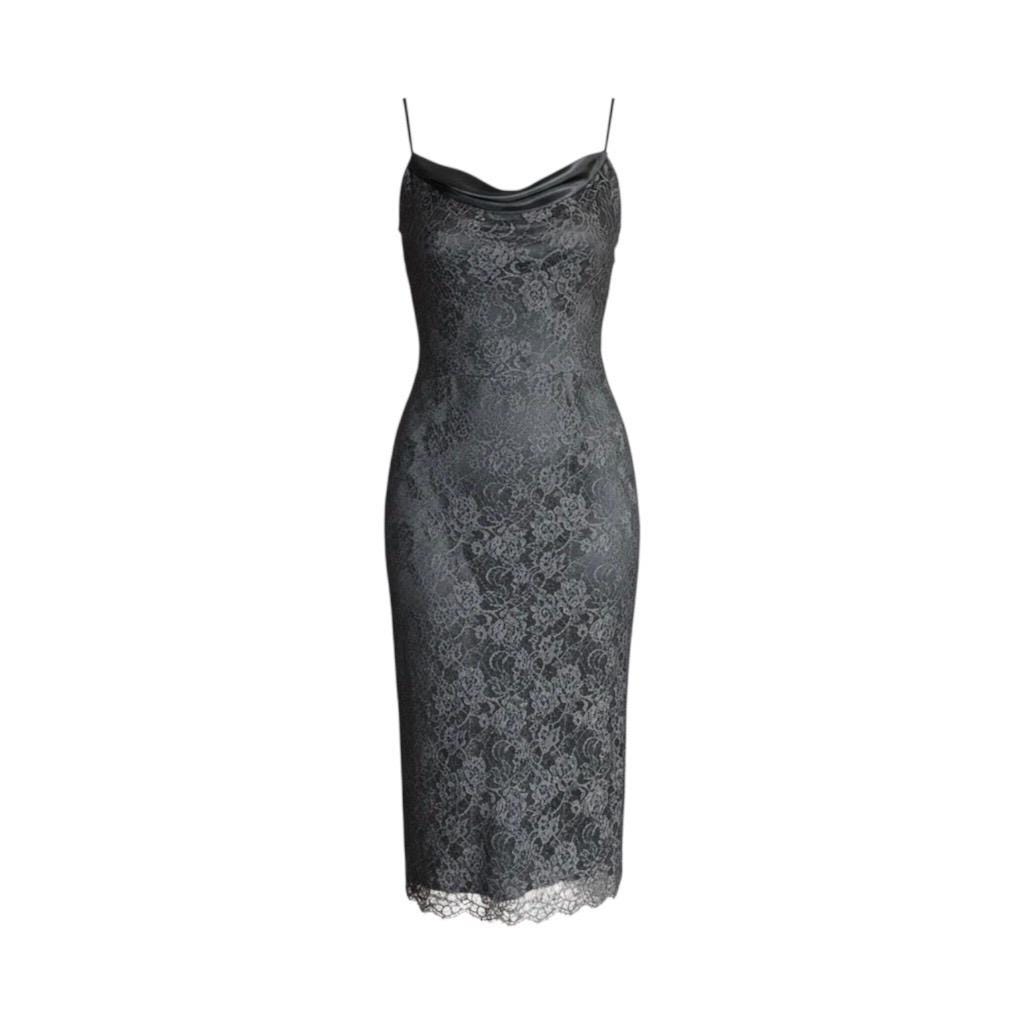 Luxurious Grey Floral Lace Midi Cami Slip Dress by Designer Renato Nucci