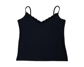 New Look 90s Vintage Black Fitted Sleeveless Spaghetti Strap Cami Vest Crop Top UK Size 14