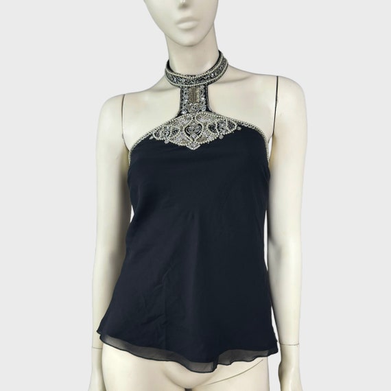 Next Y2K Vintage Black Silver Beaded Sequin Embellished Halter