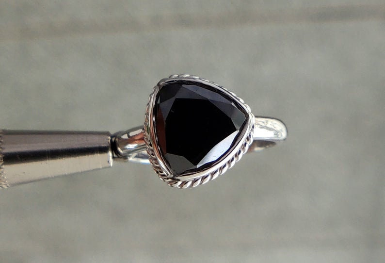 4.32 Gm Round Cut Black Moissanite 925 Sterling Silver Ring Black Moissanite Ring Moissanite Ring Black Moissanite Moissanite Ring