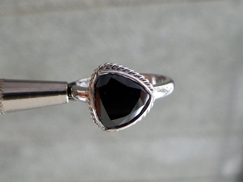 4.32 Gm Round Cut Black Moissanite 925 Sterling Silver Ring Black Moissanite Ring Moissanite Ring Black Moissanite Moissanite Ring