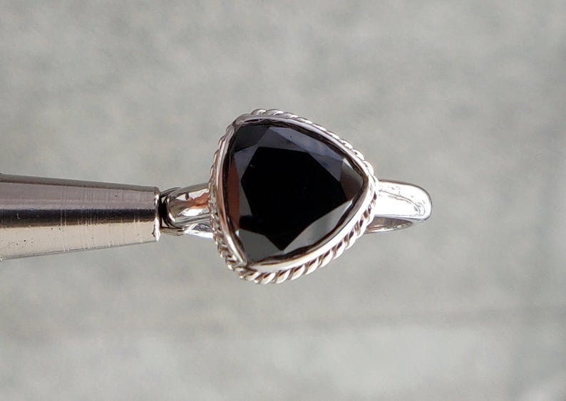 4.32 Gm Round Cut Black Moissanite 925 Sterling Silver Ring Black Moissanite Ring Moissanite Ring Black Moissanite Moissanite Ring
