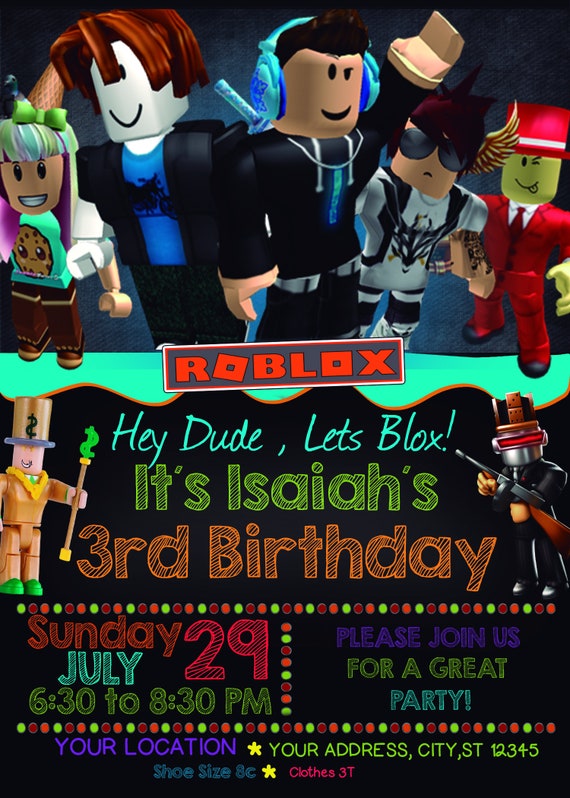 Roblox Birthday Invitation Customizable Digital Card Backside Art Included - how to customize your roblox character