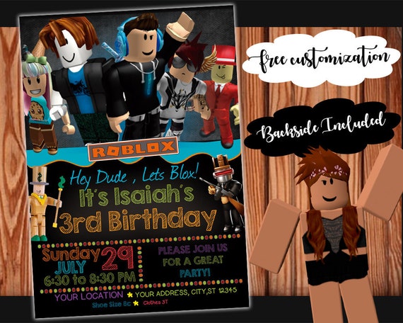 Roblox Birthday Invitation Customizable Digital Card Backside Art Included - etsy roblox character