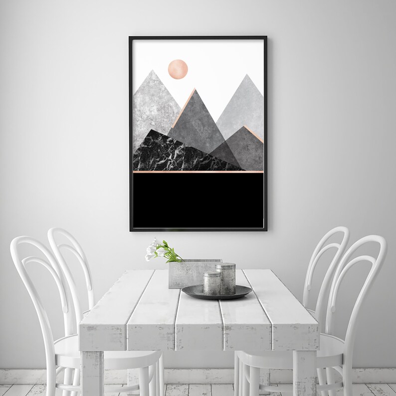 Geometric Print Modern Art Scandinavian Mountains Wall Art Poster Nordic Home Decor Abstract Landscape Artwork Black /& White Poster