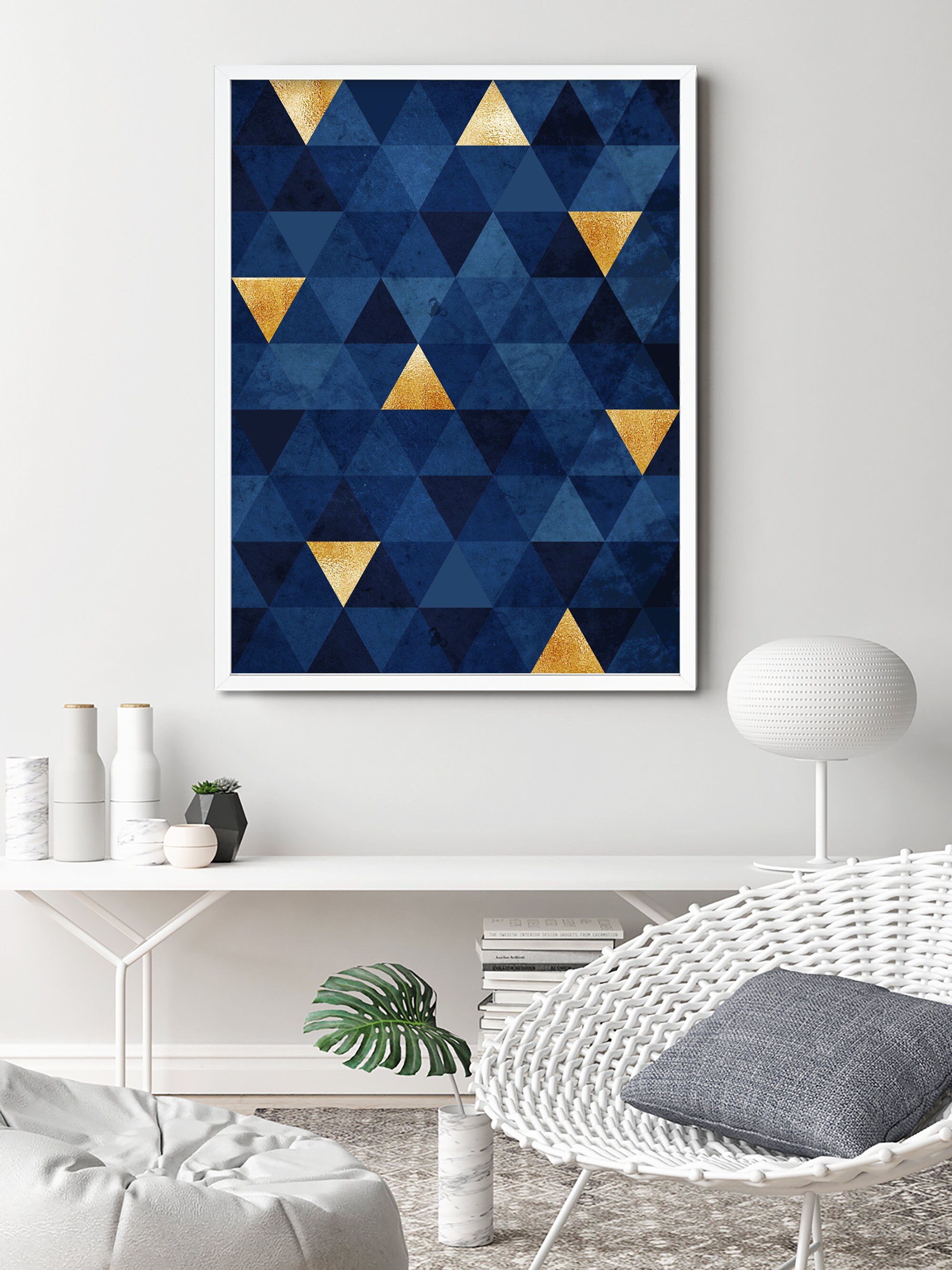 Navy Blue & Gold Geometric Wall Art Print Wall Decor Navy Etsy