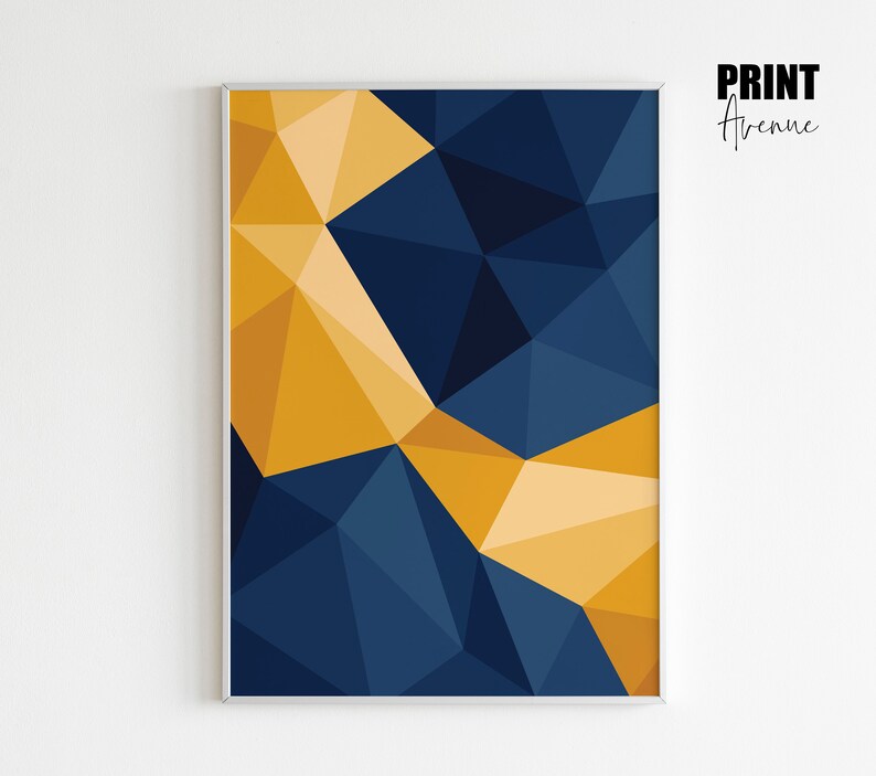 Navy & Mustard Wall Art Abstract Geometric Print Wall Etsy