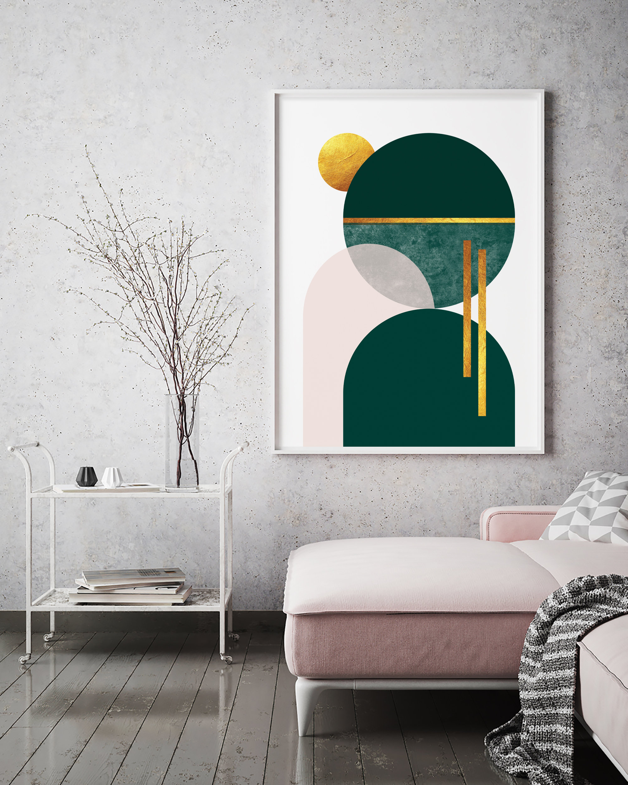 Dark Green Mid Century Modern Wall Art Forest Green Blush & | Etsy