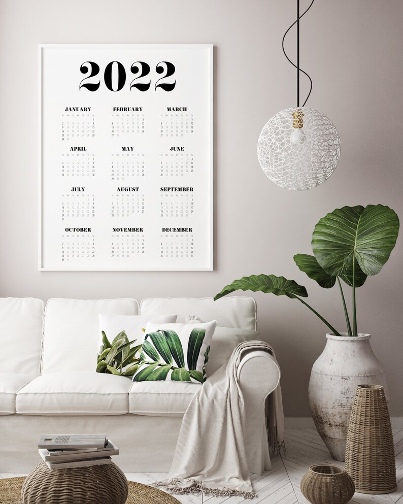2022 Calendar Large Wall Calendar Poster Minimal Calendar Etsy