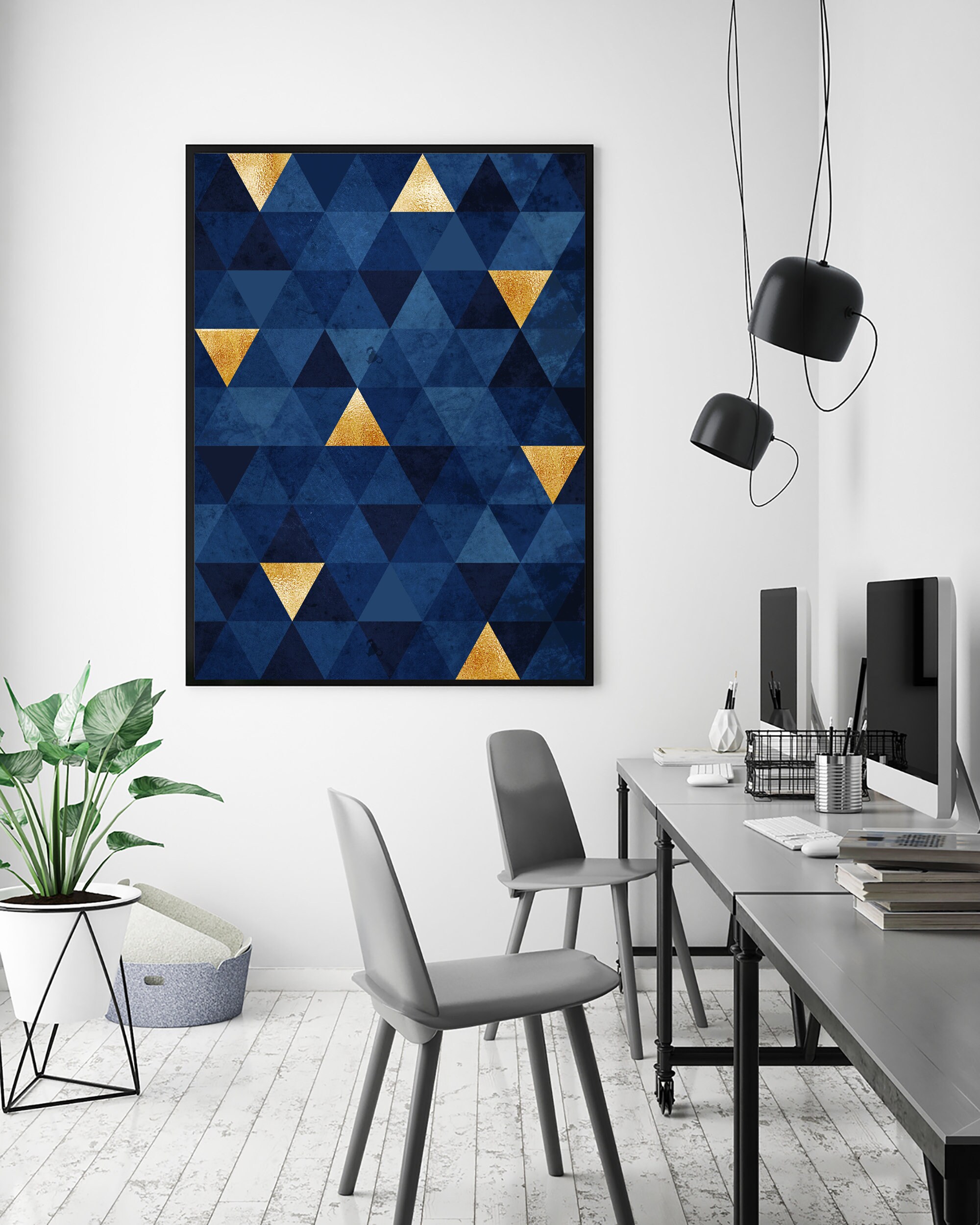 Navy Blue & Gold Geometric Wall Art Print Wall Decor Navy Etsy
