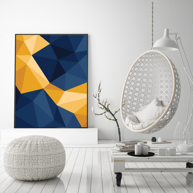 Navy & Mustard Wall Art Abstract Geometric Print Wall Etsy