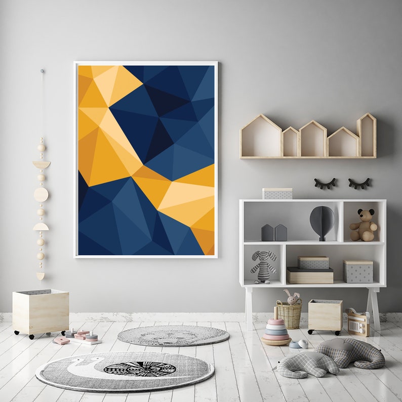Navy & Mustard Wall Art Abstract Geometric Print Wall Etsy