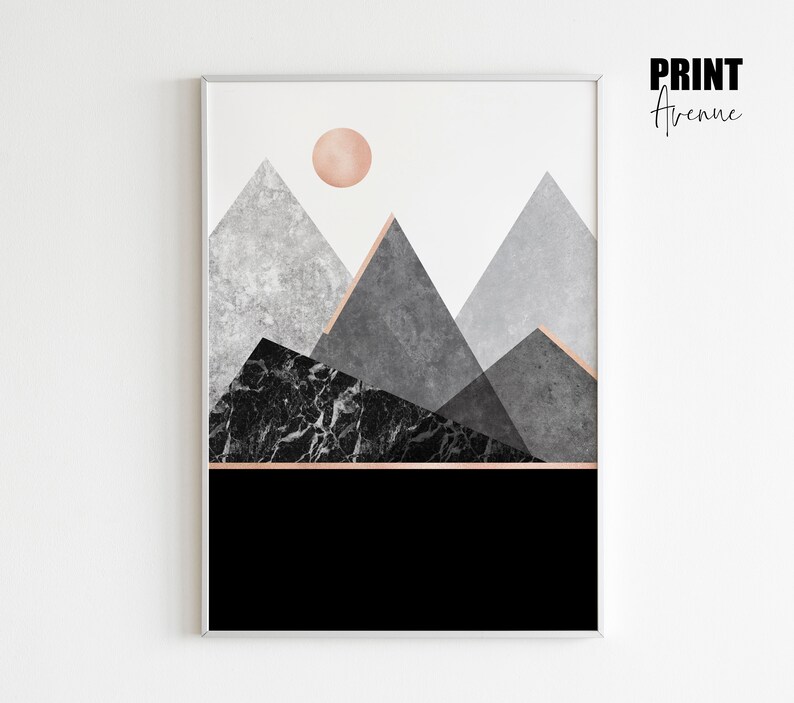Geometric Print Modern Art Scandinavian Mountains Wall Art Poster Nordic Home Decor Abstract Landscape Artwork Black /& White Poster