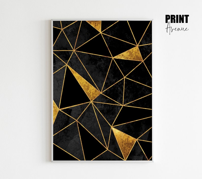 Black & Gold Abstract Geometric Art Print Giclee Wall Art Etsy
