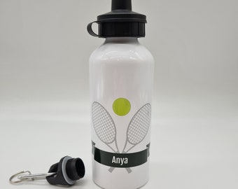 Personalised Tennis Water Bottle, 600ml Aluminium Bottle with 2 Lids