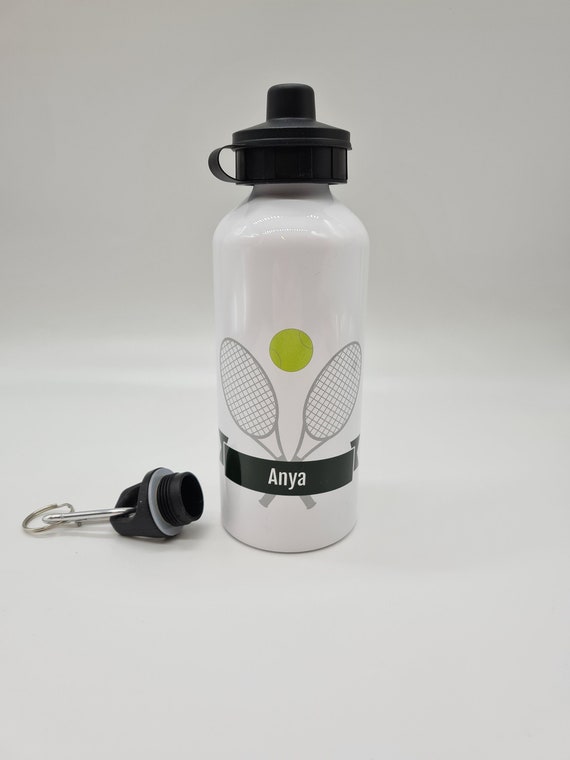 Personalised Tennis Water Bottle, 600ml Aluminium Bottle with 2 Lids