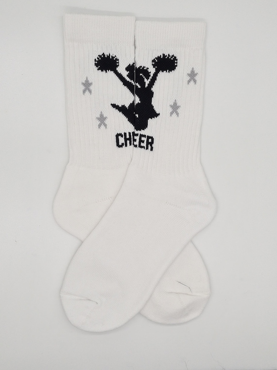 Cheerleading Socks, White Sports Sock with Silver Stars