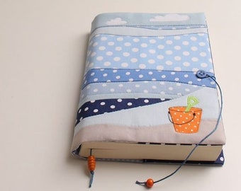 Textile Buchhülle, Handarbeit, Hochwertiger Buchschutz, Buchhülle, Patchwork, Applikationen, reine Baumwollstoffe, Strand, Studenten, Kinder