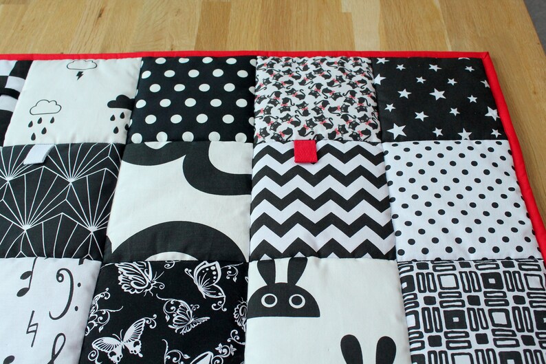 Baby Crawling Mat, Black & White, Red, Pure Cotton, Handcrafted Newborn Development Tool, Play Mat, Handmade Floor Mat,Kids Children Gift image 2