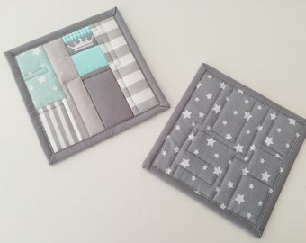 Set of 2 Textile Coasters, Patchwork, Handcrafted, 100% Cotton Fabrics, High Quality, Handmade, Kitchen Dining Decoration, Fabric Coasters