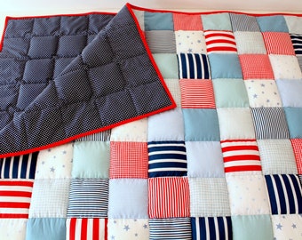 Set of Weighted Blanket and a Sheet, 180x110 cm,100 Percent Cotton Fabrics,Handmade,Patchwork,Therapy for Kids,Autism,Insomnia,Hyperactivity