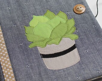 Couverture de livre textile, main, protection de livre de haute qualité, fabriqué à la main, patchwork, applications, tissus purs de coton, cactus, étudiants, enfants